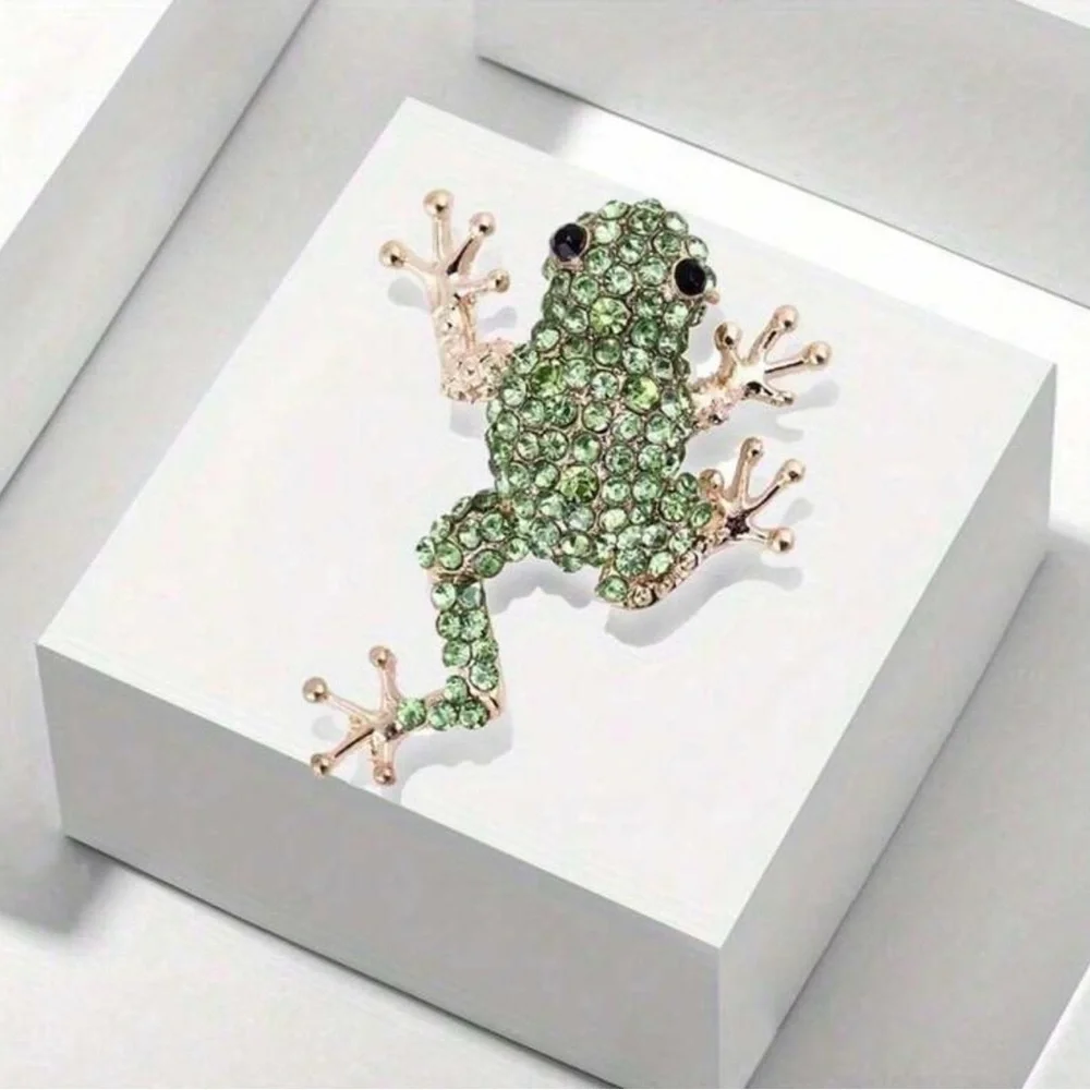 Frog Brooch Pin rhinestone jewelry vintage gold retro bag charm crystal animal